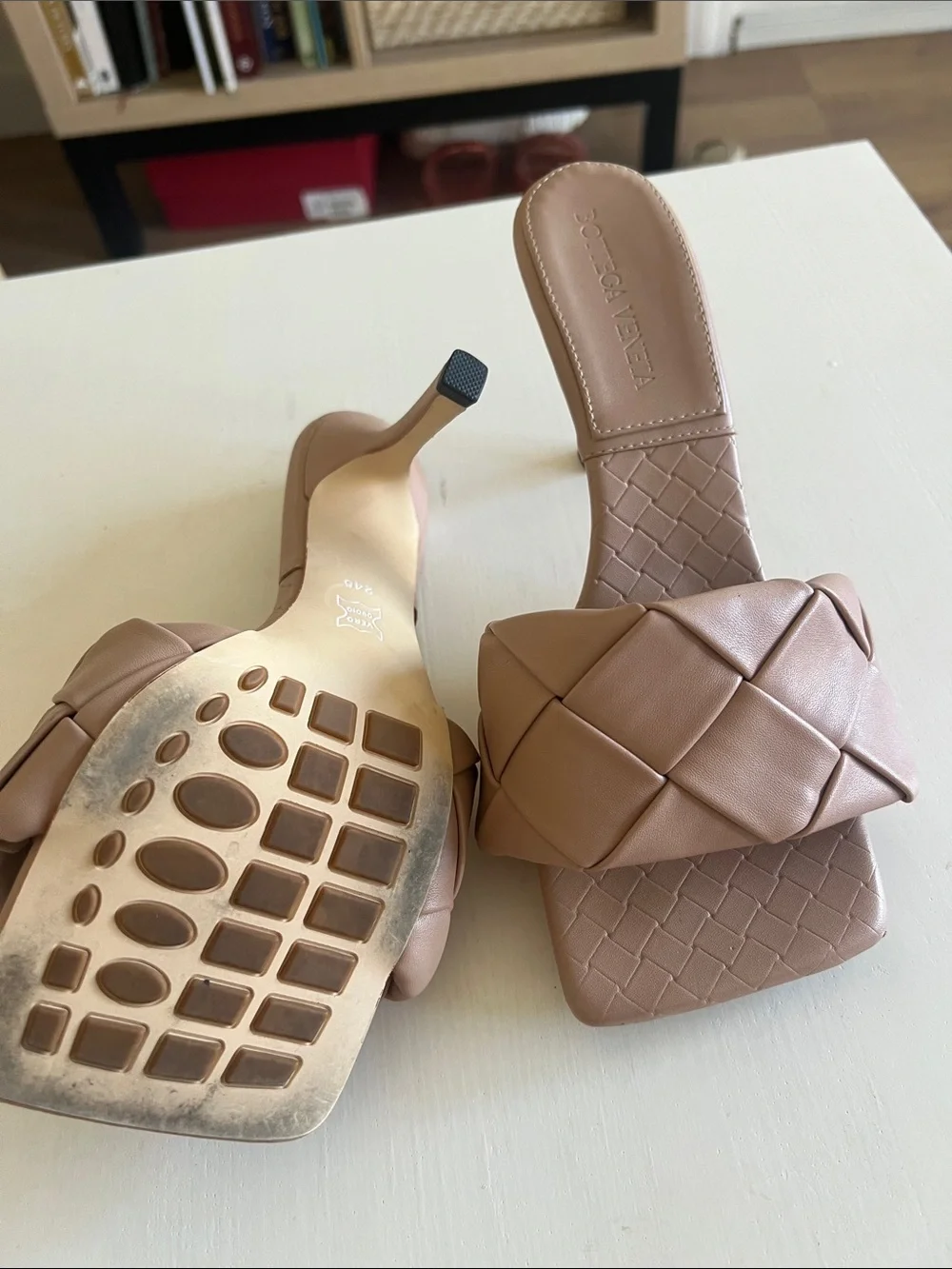 Bottega Veneta Nude Padded Intrecciato Heels